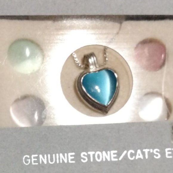 Sterling Silver 18" necklace with interchangeable genuine stone / cat's eye - Picture 6 of 6